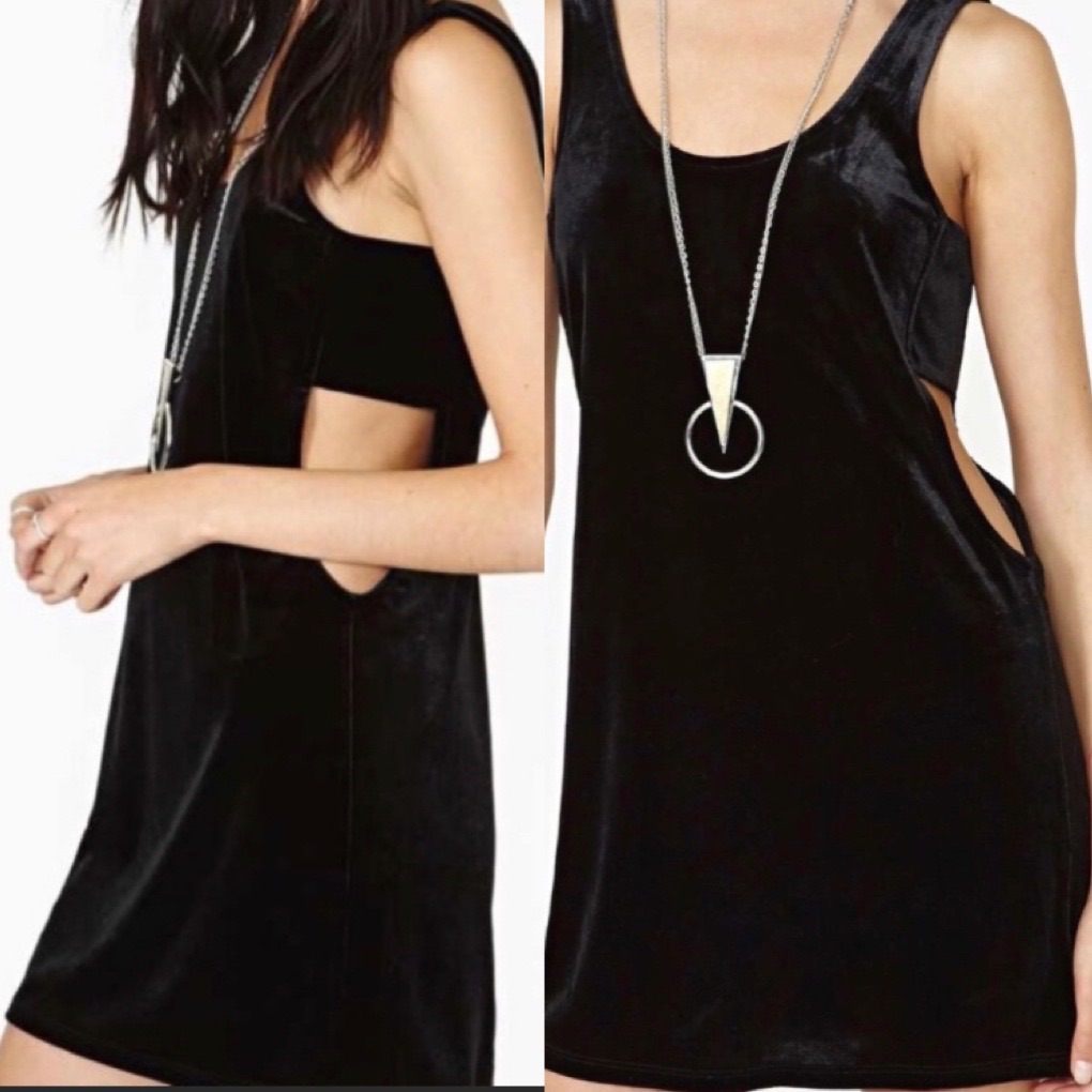 Nasty Gal Black Velvet Dress With Side Cutouts